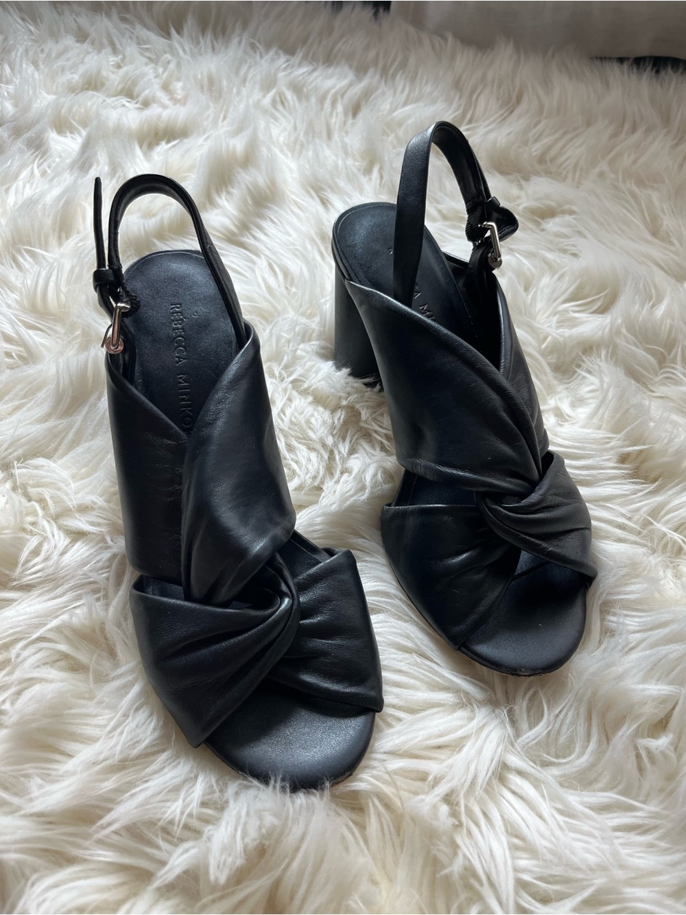 Rebecca Minkoff Black Twisted Knot Slingback Block Heels
